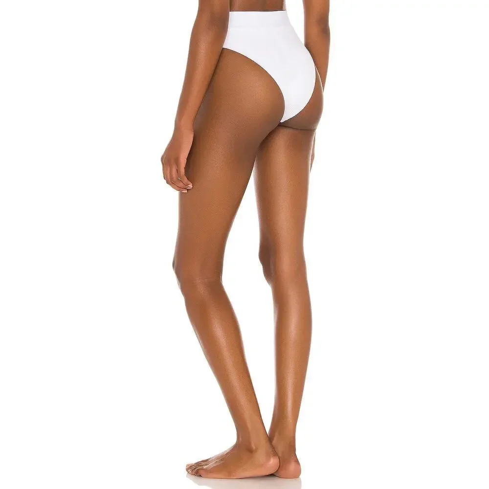 L*Space Court Bitsy Bikini Bottom White High Waisted Ribbed XS New With Tags!